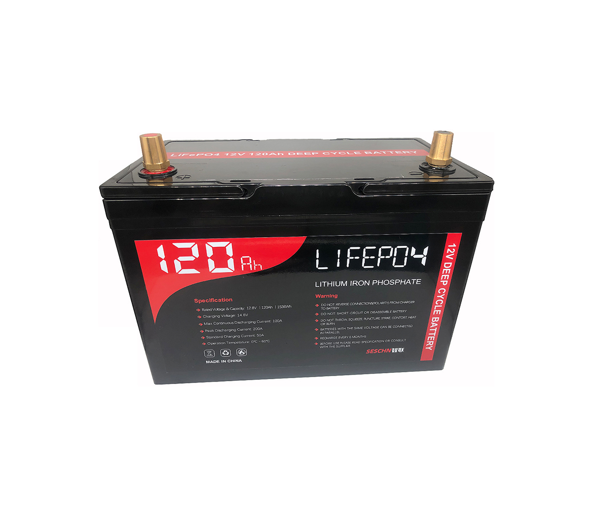 12V 120Ah(Software Inside) Standard Deep Cycle LiFePO4 For Lead-Acid Replacement