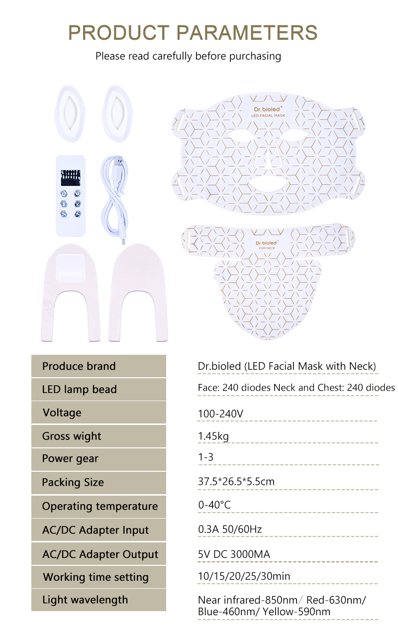 Home Use Skin Rejuvenation 4Color Red Light PDT Therapy Infrared Light OEM Bendable Silicone Led Facial And Neck Mask